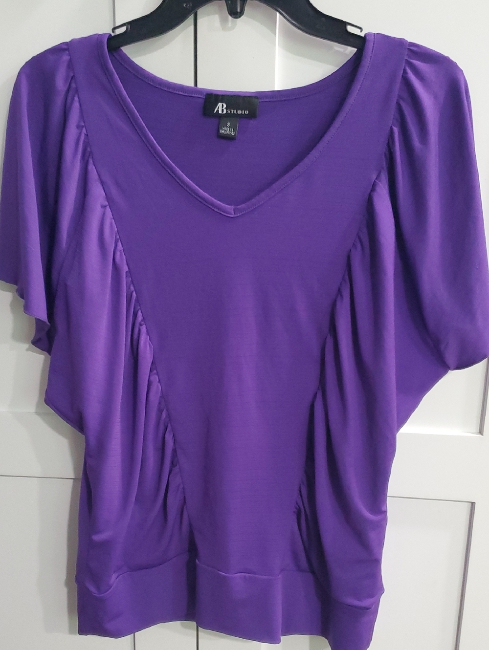 AB Studio Violet V-Neck Flutter Sleeve Top